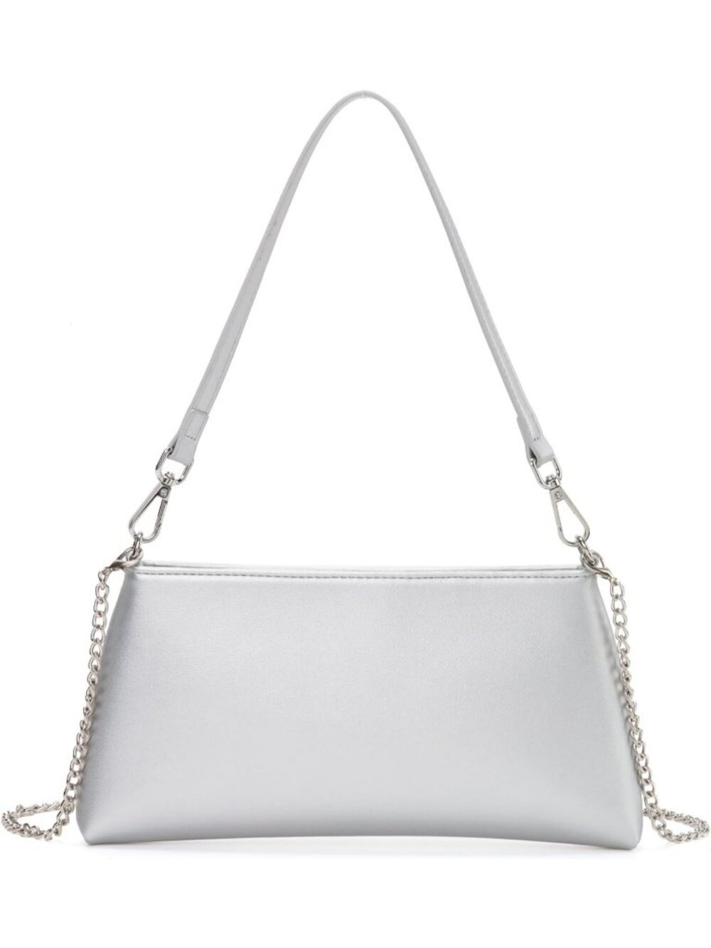 Women's Silver Pu Leather Clutch Purse Evening Party Wedding Prom Shoulder Bag